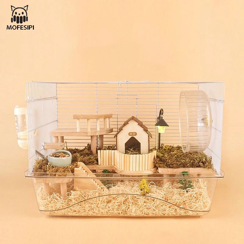 

MOFESIPI Hamster Cage Wooden 27 Inch Guinea Pig Cage Hamster Supplies Clear Small Animal Cage With Open Top