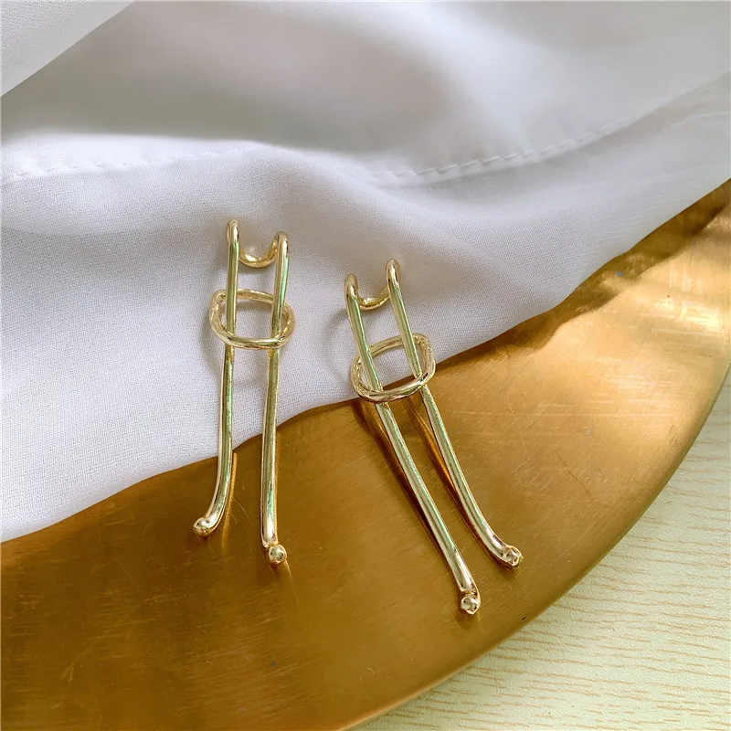 Vintage Gold Color Long Ear Cuffs Non-perforated Irregular Ears Clip Earrings For Women Men Fake Cartilage Earhook Jewelry Gift