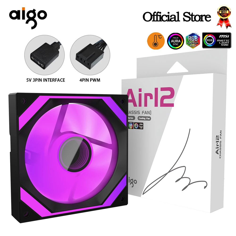 Aigo AIR12 kipas casing komputer ventoinha PC 120mm kipas rgb 4pin PWM kipas pendingin CPU 3pin5v ruang tak terbatas argb 12cm ventilador