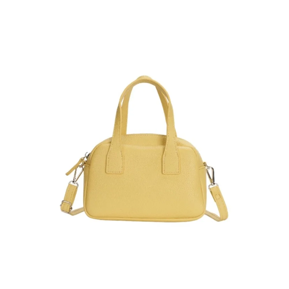 

High Quality Leather PU Bowling Bag Korean Style Solid Color Boston Tote Bag Handbag Minority Design
