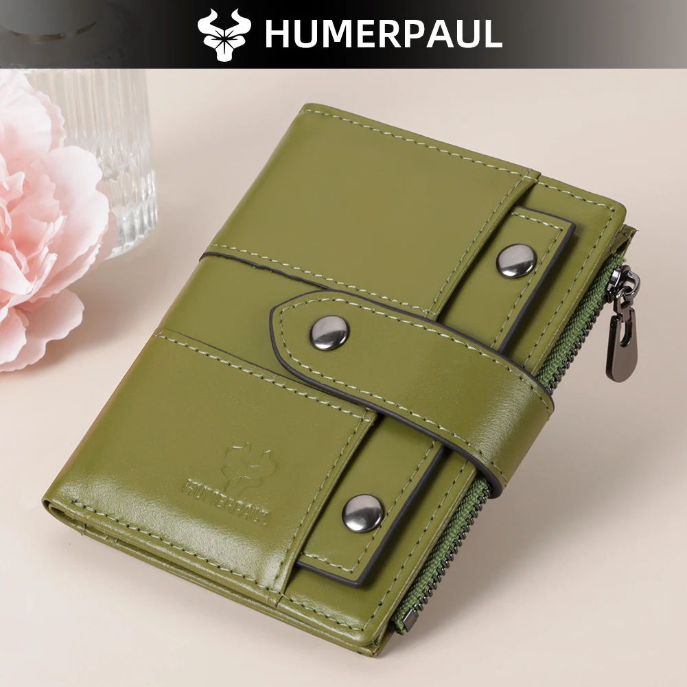Genuine Leather Women Wallets Short RFID Blocking Fashion Card Holder with ID Window Short Female Zipper Coin Pocket Money Bags