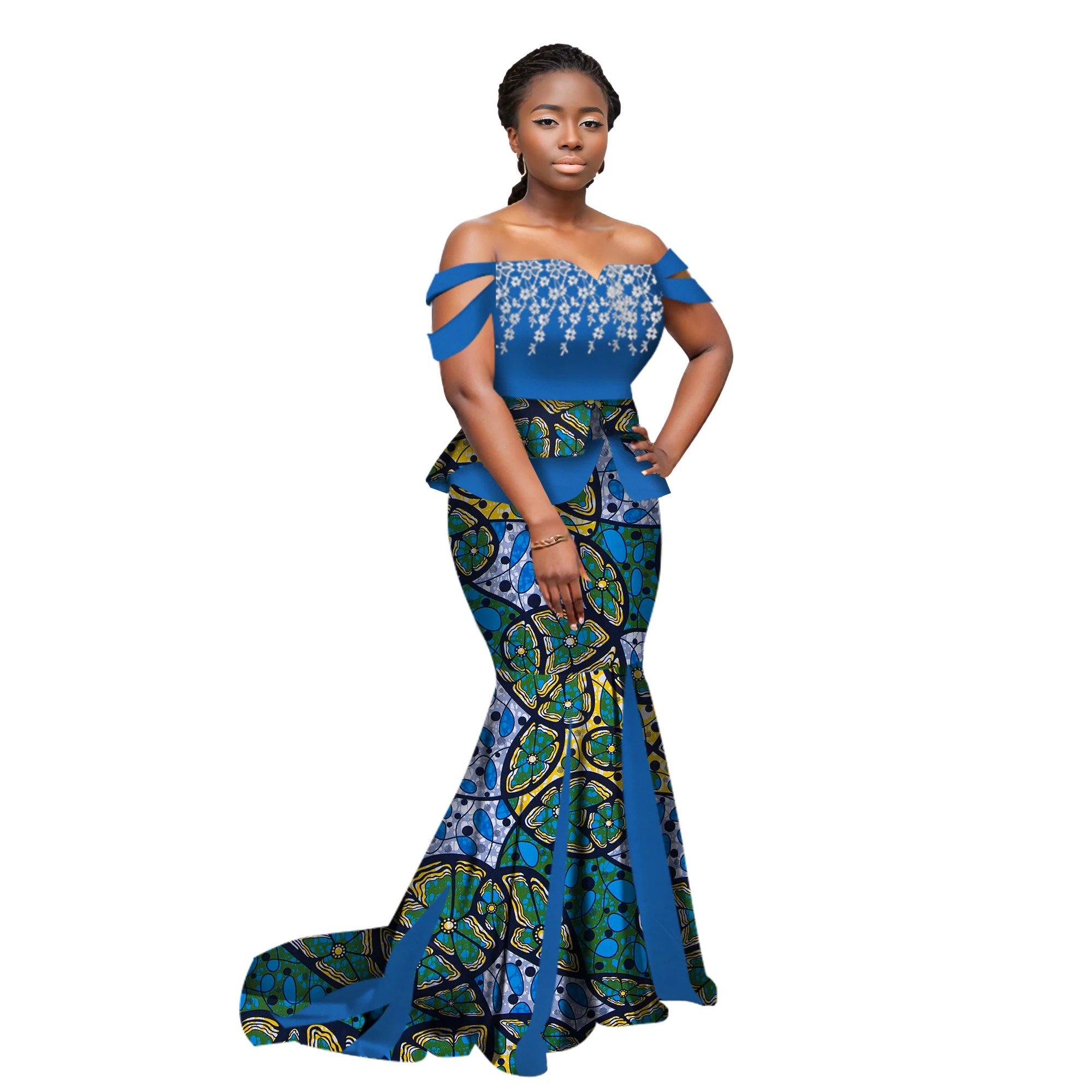Summer Africa Style Two Piece Skirt Set Dashiki Elegant Africa Clothing Sexy Crop Top and Skirt Women Sets for Wedding WY3226