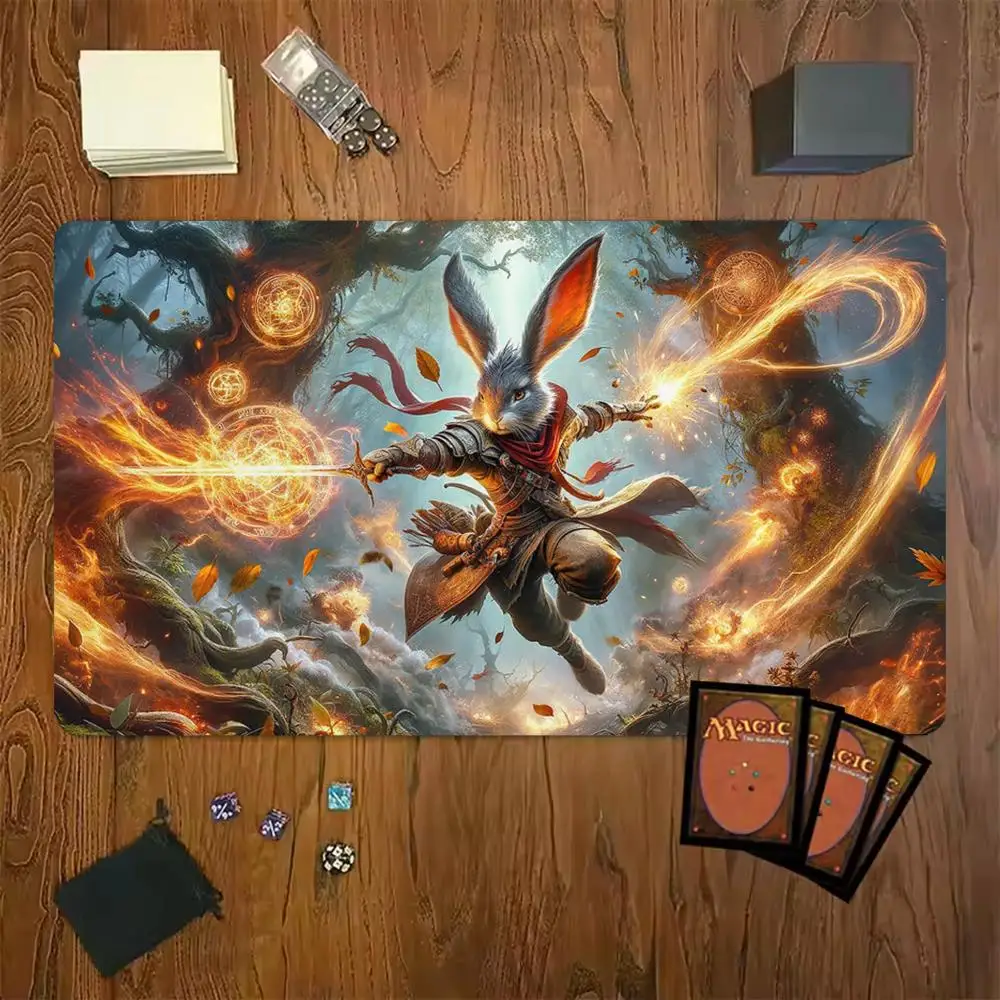 Rabbit Mage Fire Spell Magic Party Game Mat Durable Rubber for MTG&TCG Games 35X60 Mouse Pad Offices Desk Mats Friendly Design