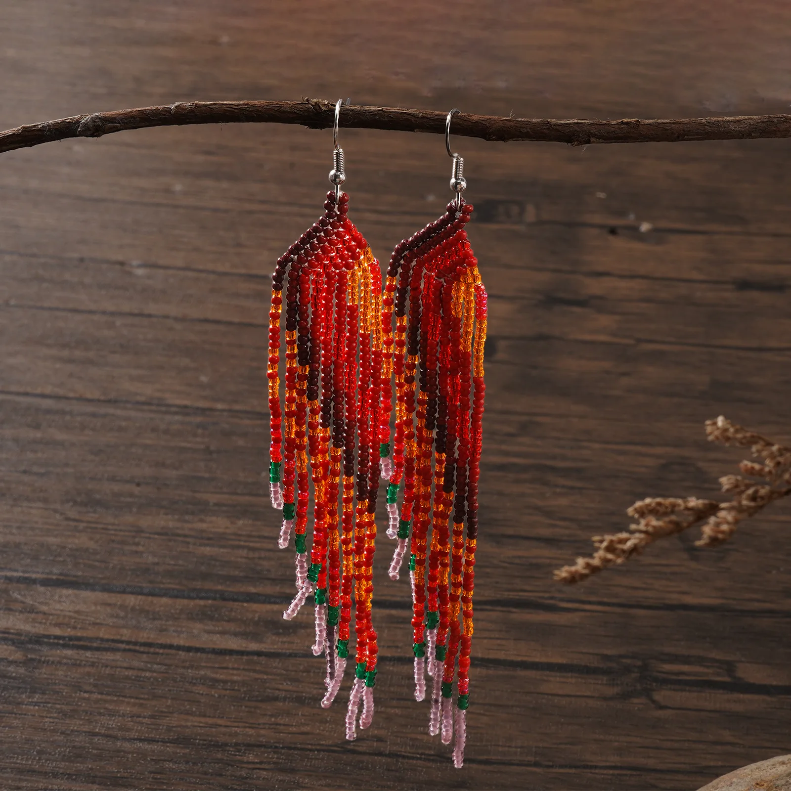 

Beaded earrings heart Symmetry Tassel Bohemia Alloy Gradient color Trend Simple female Hand-woven Original Rice bead earrings