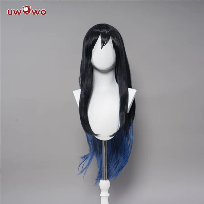 

UWOWO Inosukee Cosplay Wig 100CM Long Black and Blue Hair Heat Resistant For Cosplay Outfit