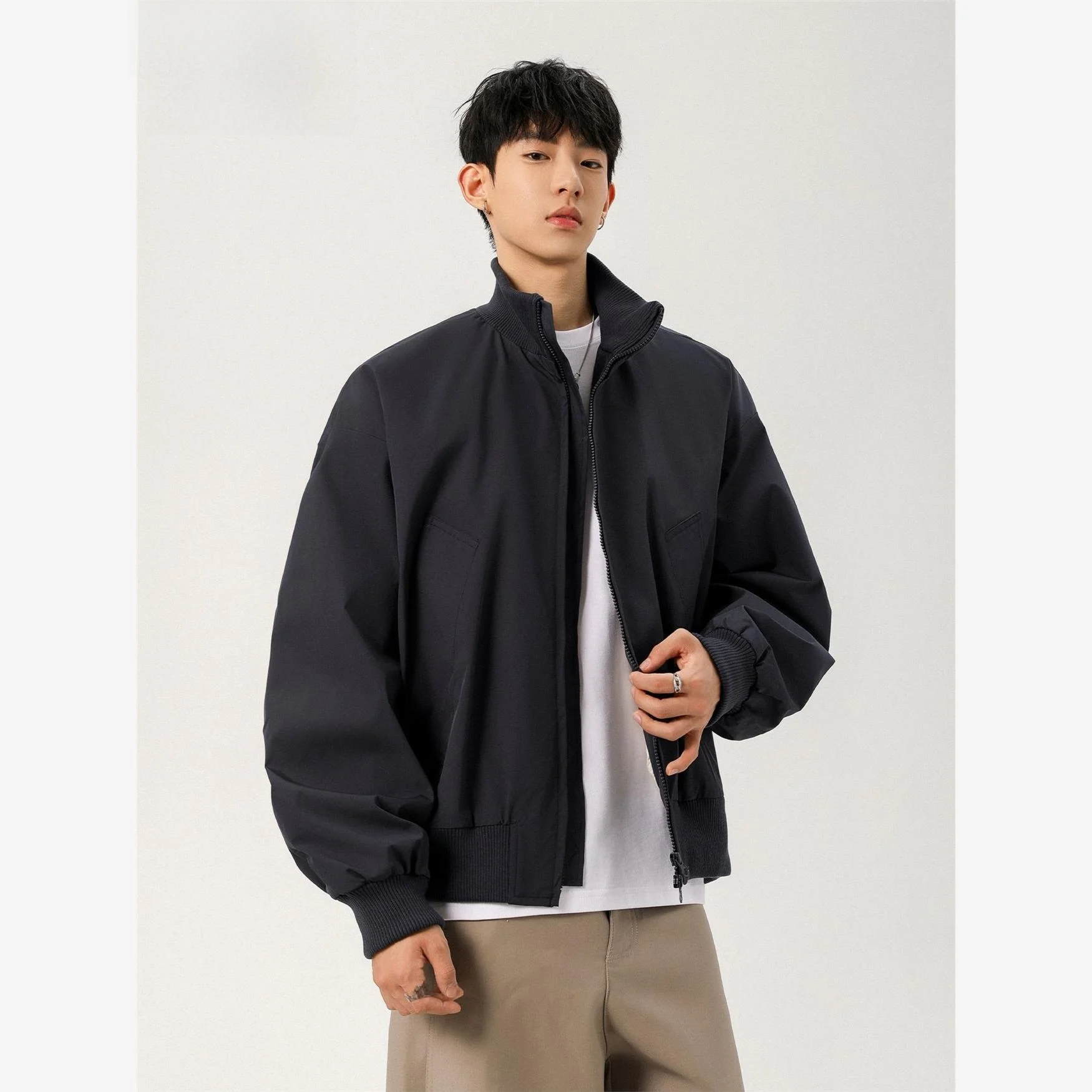 

Cleanfit Men's Flight Jaet Stand Collar ort Loose Bla Vintage Sle Spring Autumn Windproof Coat Casual Loose Fit Jaet