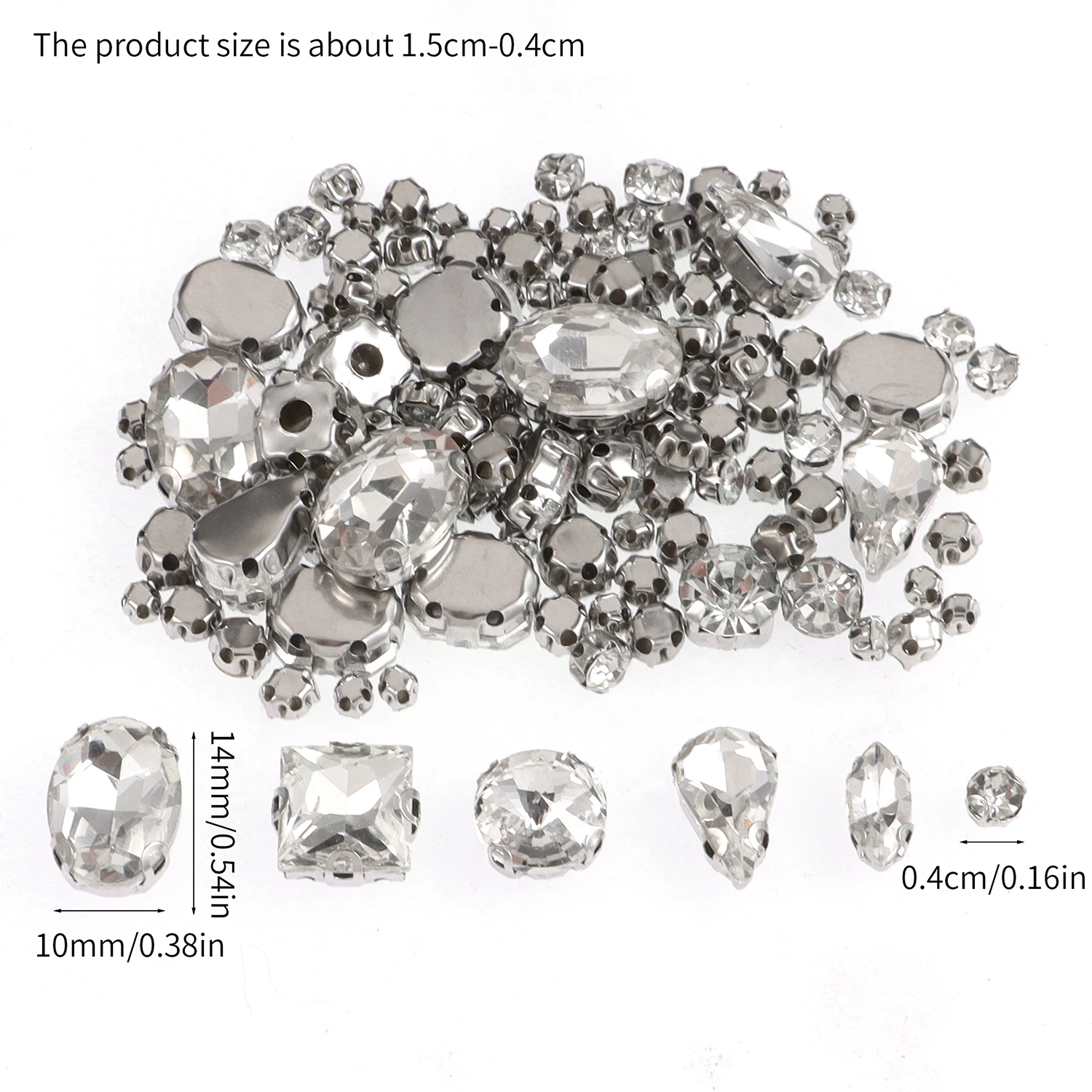 Sewing random 100PCS  imitation glass diamonds metal back tips adjusting rhinestones sewing claws mix shapes