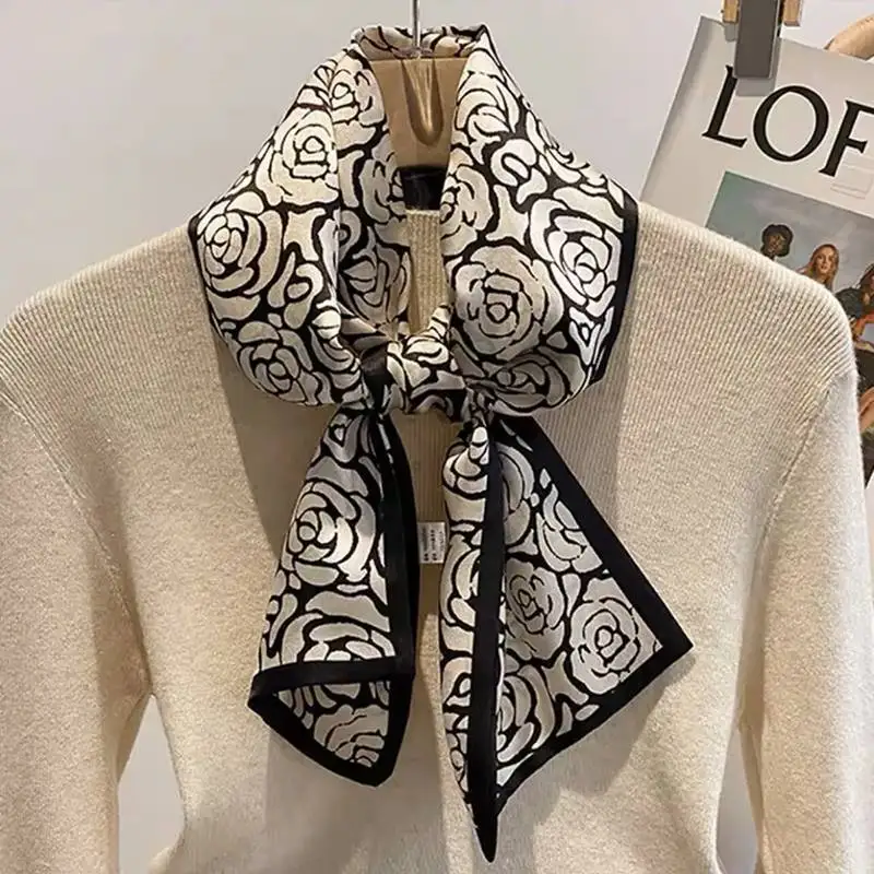 

Шелковый шарф для женщин, роскошные резинки для волос с цветочным принтом, лента, шейный платок, повязка для волос, мягкая атласная женская повязка на голову, сумка, галстук на шею