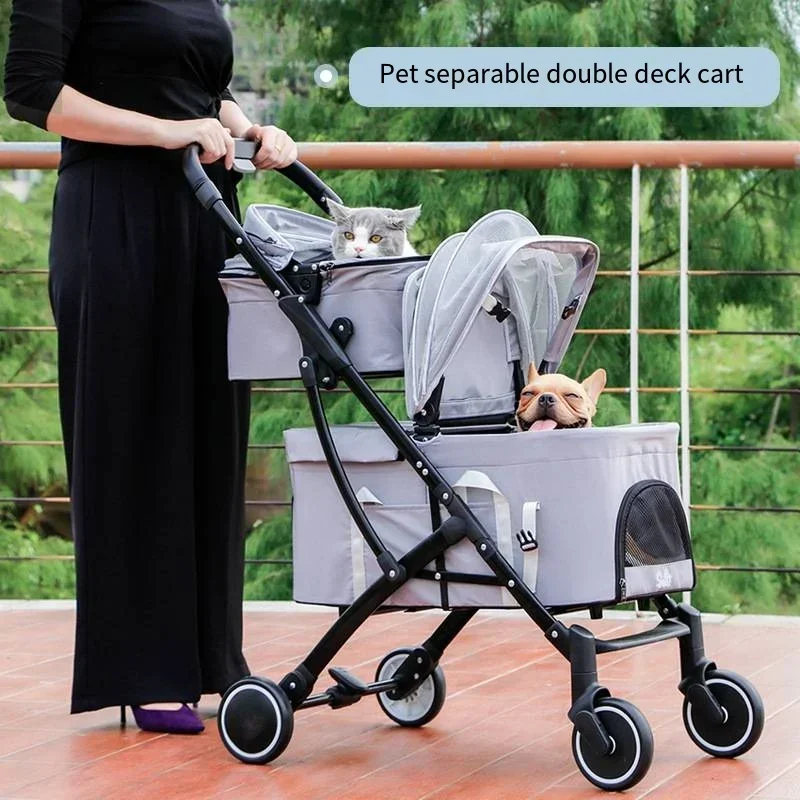 Pet Cart Double-layer Cat Travel Cart Dog Cat Small and Medium-sized Pet Cart Cat and Dog Detachable Two-layer Stroller