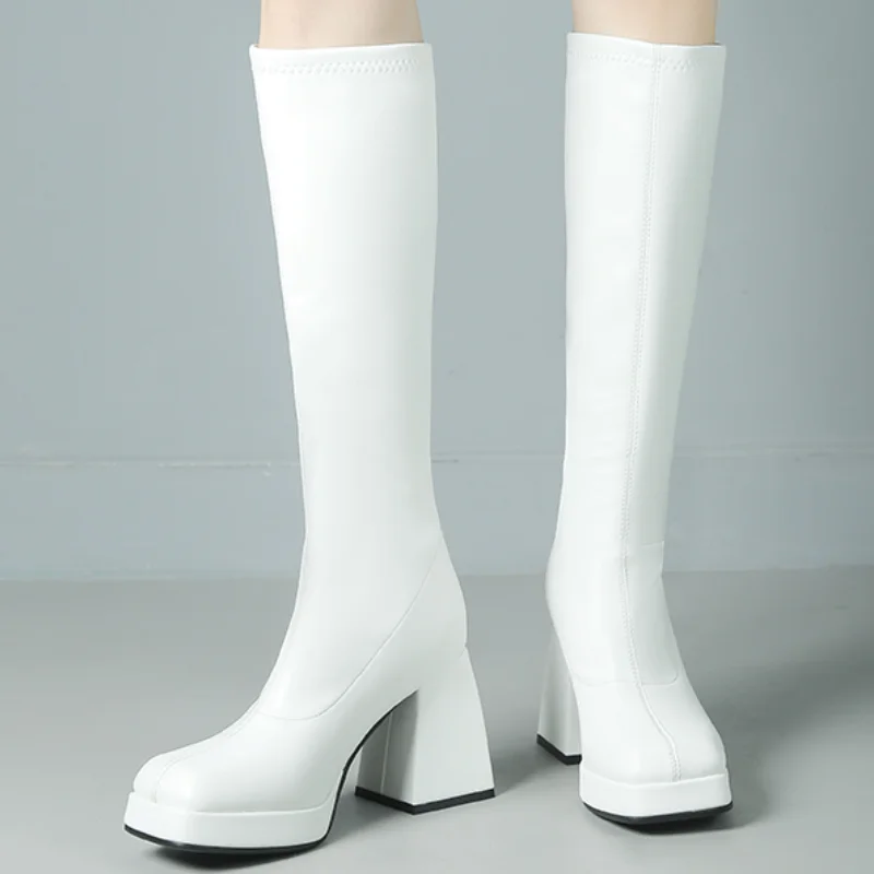 Black White Brown Knee High Boots Women Platform Winter Shoes Ladies New 2024 Elegant Women's Long Shoes Boots Large Size 45