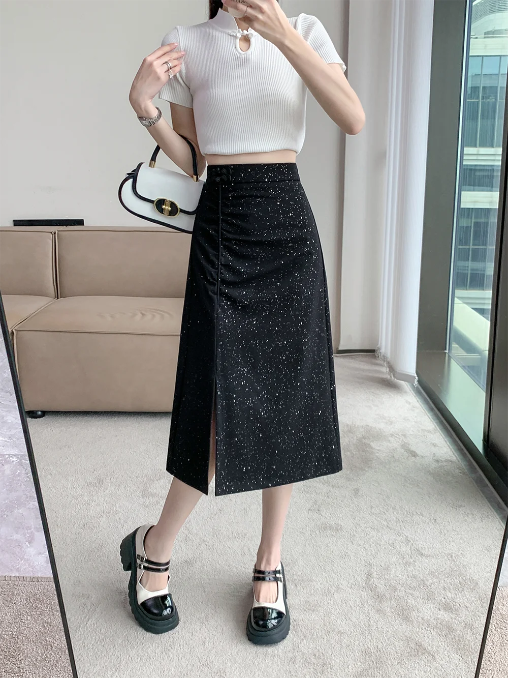 

High Waist A-Line Skirt for plus Size Women with Slit Design Spring Summer Casual Wear Brandl Chinese Sle f-length Skirt