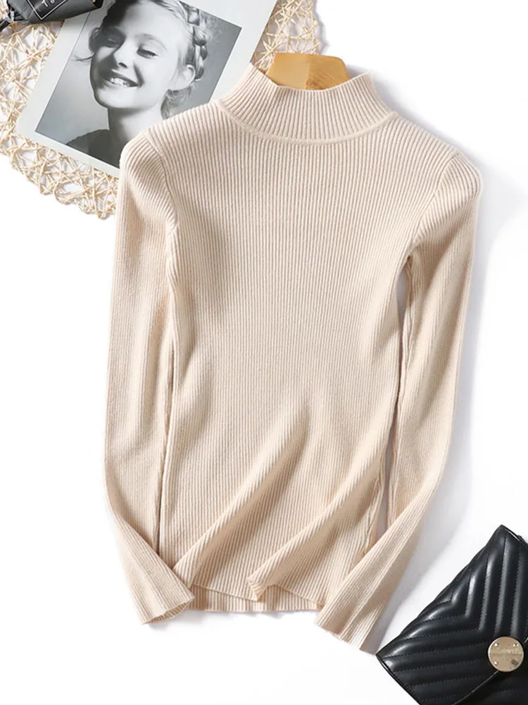 

Autumn Winter Women Pullovers Sweater Knitted Elasticity Casual Jumper Fashion Slim Turtleneck Warm Female Sweaters