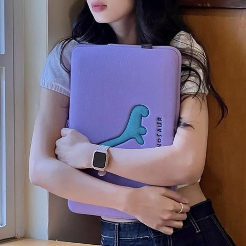 Dinosaur Cartoon Laptop Bag Shockproof Sweet Tablet Sleeve Bag Purple Cute Girl Computer Bag 11/14/15.6inch Laptop