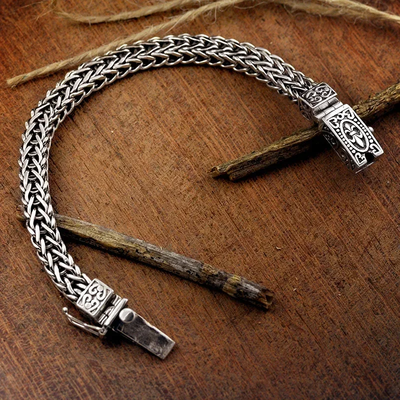 925 Silver Vintage Bangles Dragon Bone Chain Weaving Bracelet for Women and Men Double chains Buckle Can Wear Banquet Jewelry