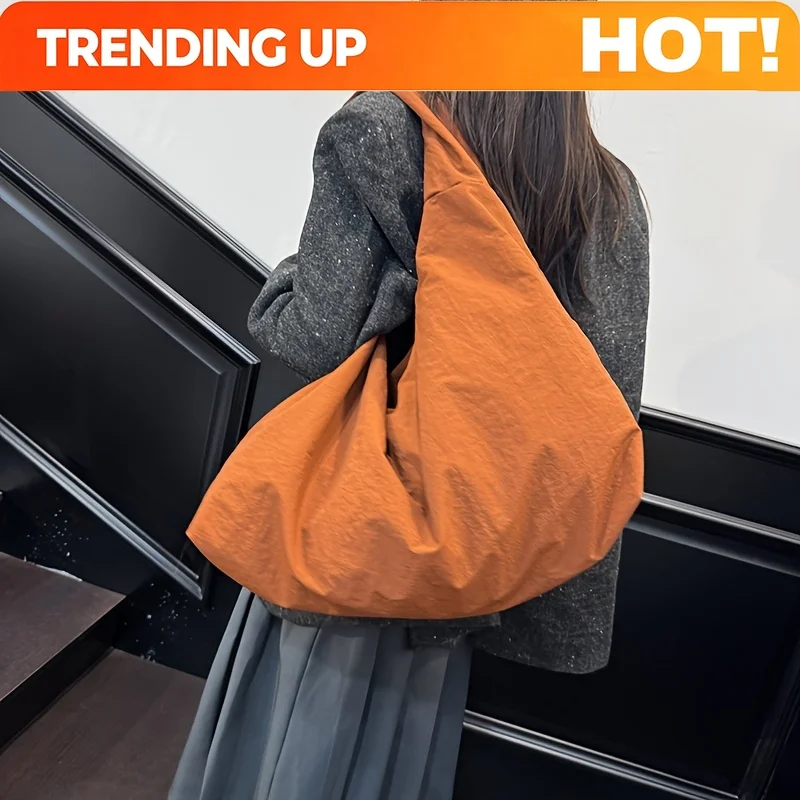 Vintage Hong Kong Style Shoulder Bag, Fashionable Nylon Large Capacity Tote, Versatile Casual Underarm Bag, Commuter Tote