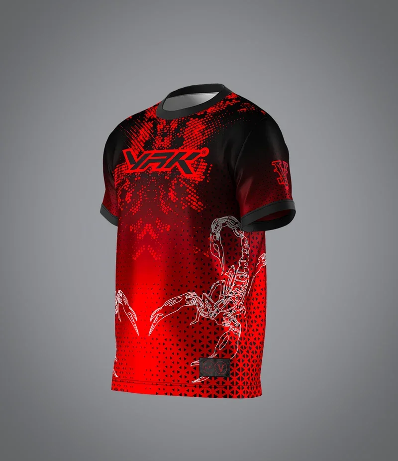 2026 VRUNK YRK Red Black Gradient Scorpion Gaming Jersey, Quick Dry Breathable Polyester E-sports tee