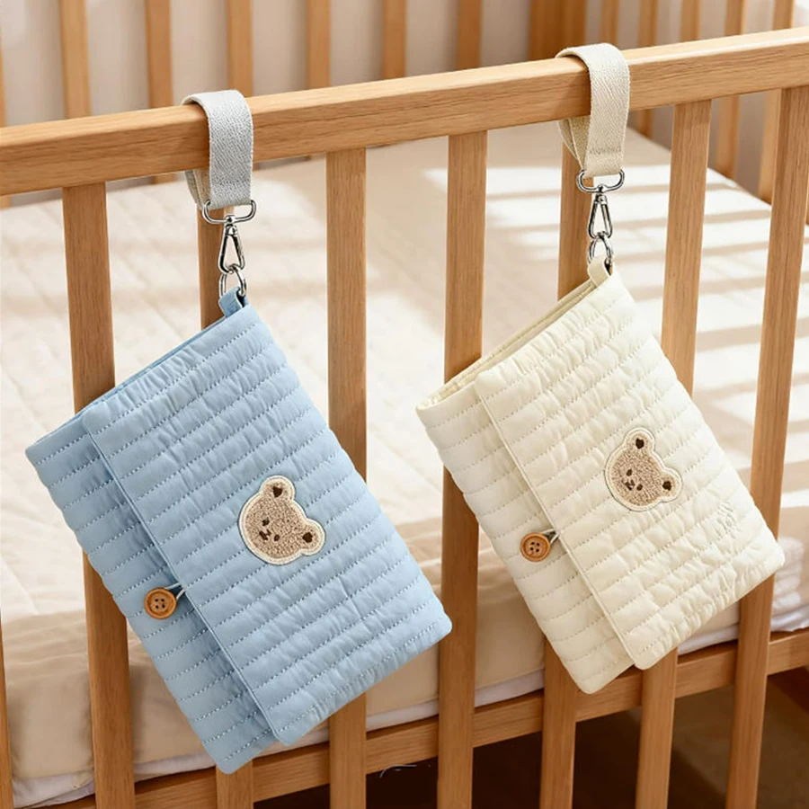 

Foldable Hanging Diaper Organizer Bag - Multi-Compartment Essentials Storage Pouch with Wipe Holder & Diaper Pocket