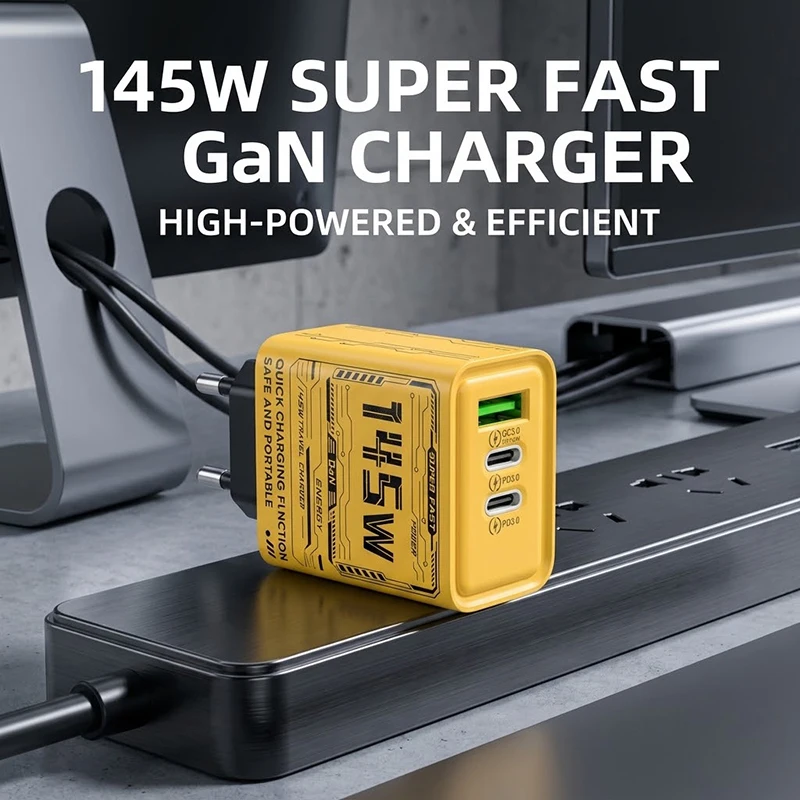145W GaN 3 Port Fast Charger USB C Power Adapter Compact Travel Wall Plug PD Charging Station For iPhone 18 17 16 15 For Samsung