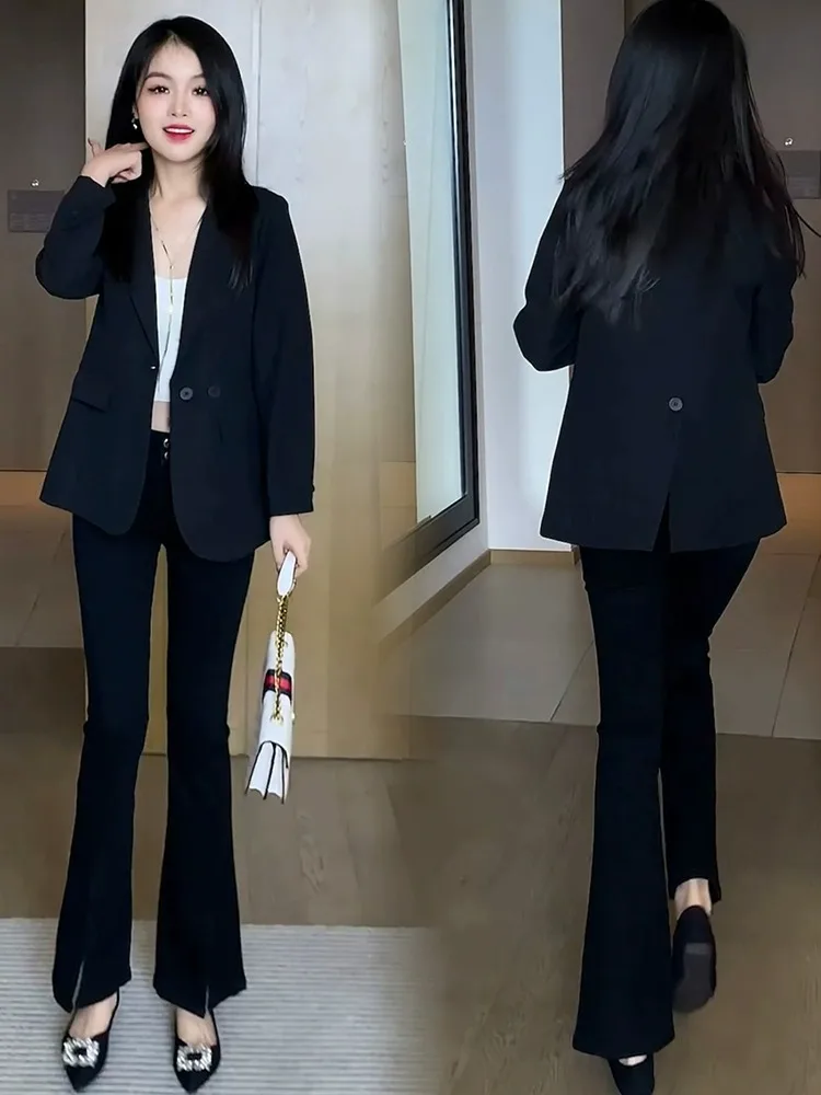 Losse Casual Koreaanse Sle Damespak Jaet Herfst Winter High Street Afslanken Veelzijdige Lange Sve Double Breasted