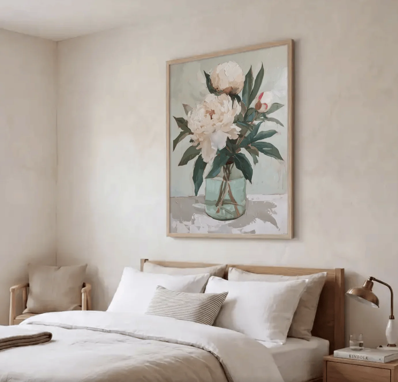 Textured Peony Floral Wall Art Canvas Prints, Vase Flower Posters, Elegant Decor for Living Room Bedroom Gallery Wall Decor