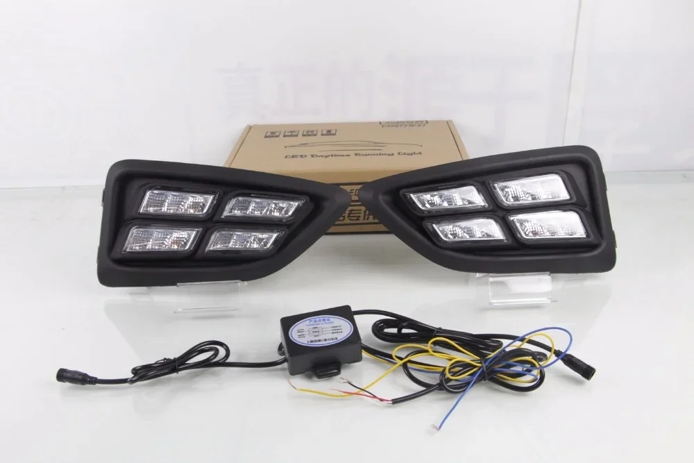 Osmrk  led drl daytime running light for Hyundai Verna with yellow turn signals +dimmer and blue night running light