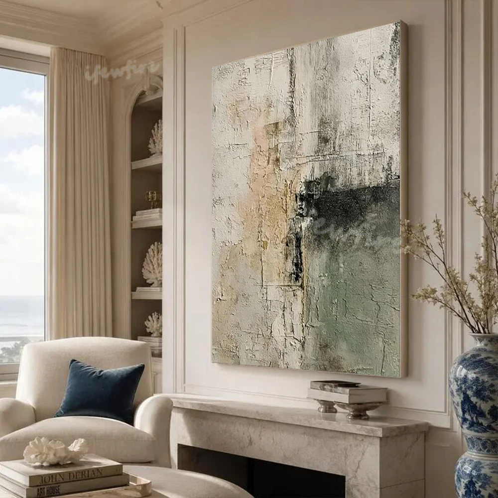 Modern Artwork Abstract Oil Painting Top Handmade Blue Gray White Wall Art Picture for Home Living Room Decor Mural Canvas Image