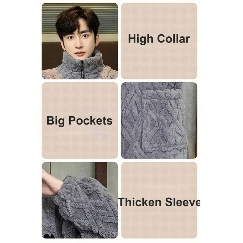 Antistatic Coral Fleece Men\'s Winter Pajamas Set Thicken Flannel Warm Sleepwear Big Size 3XL Zipper Soft Pajama Men pyjama homme