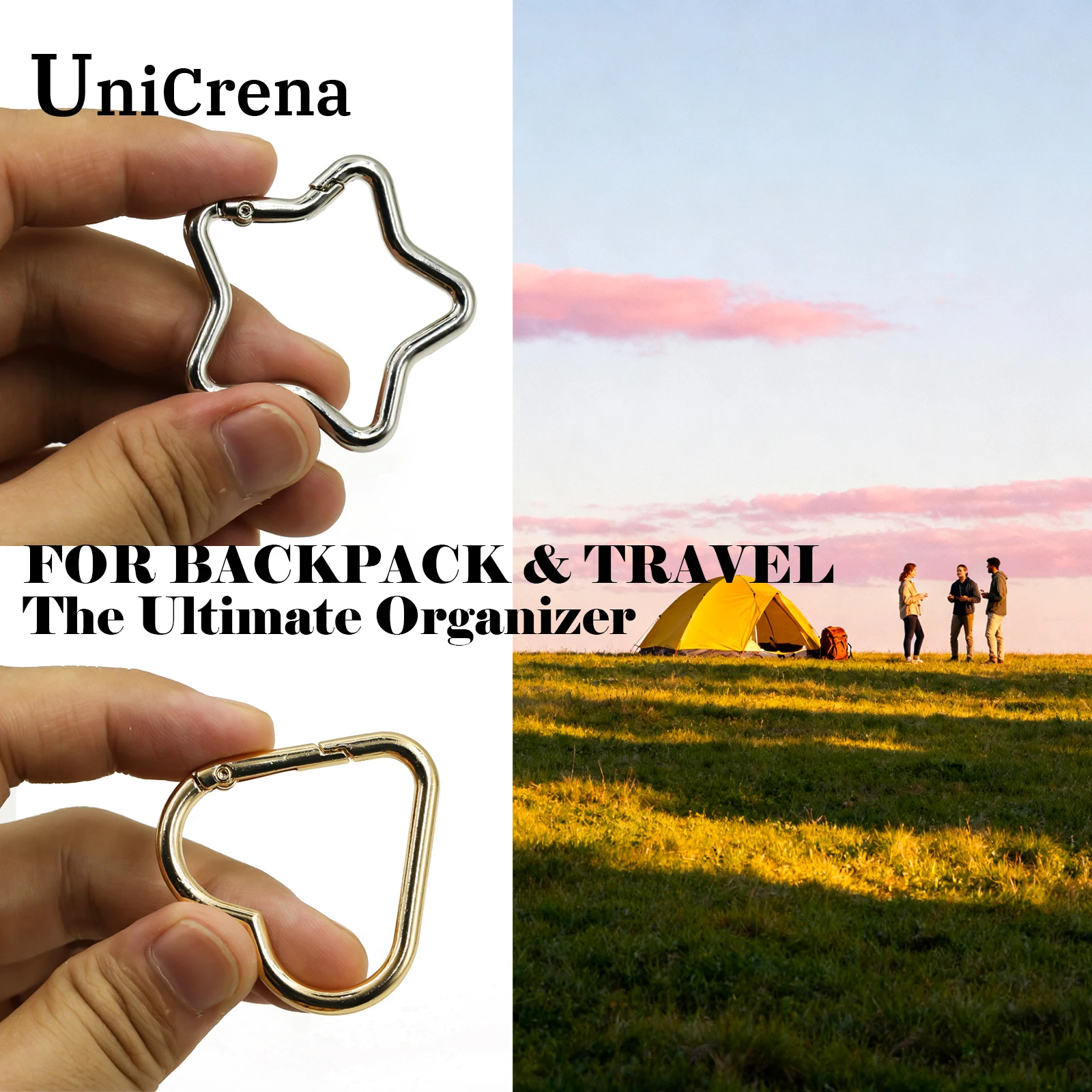 Unicrena Herzkarabiner 4 Stück, Federhaken für Schlüsselanhänger, Karabinerring für Rucksack, Schlüssel, Reisen, Camping und Großhandelslieferungen – Detail 4