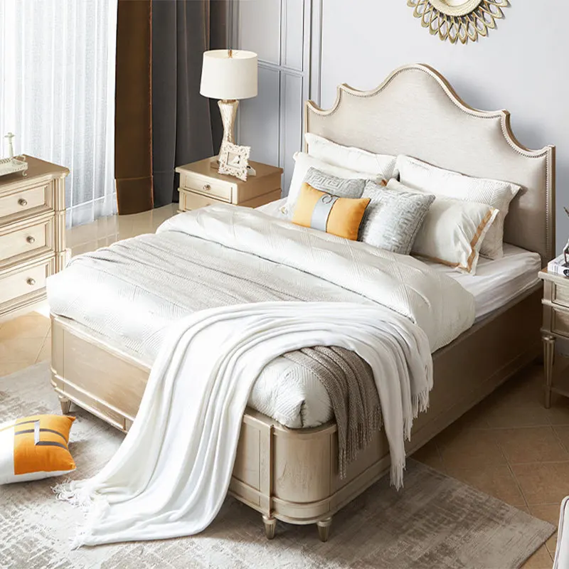 American solid wood double bed French light luxury soft Fabric master bedroom marriage Internet celebrity princess bed S