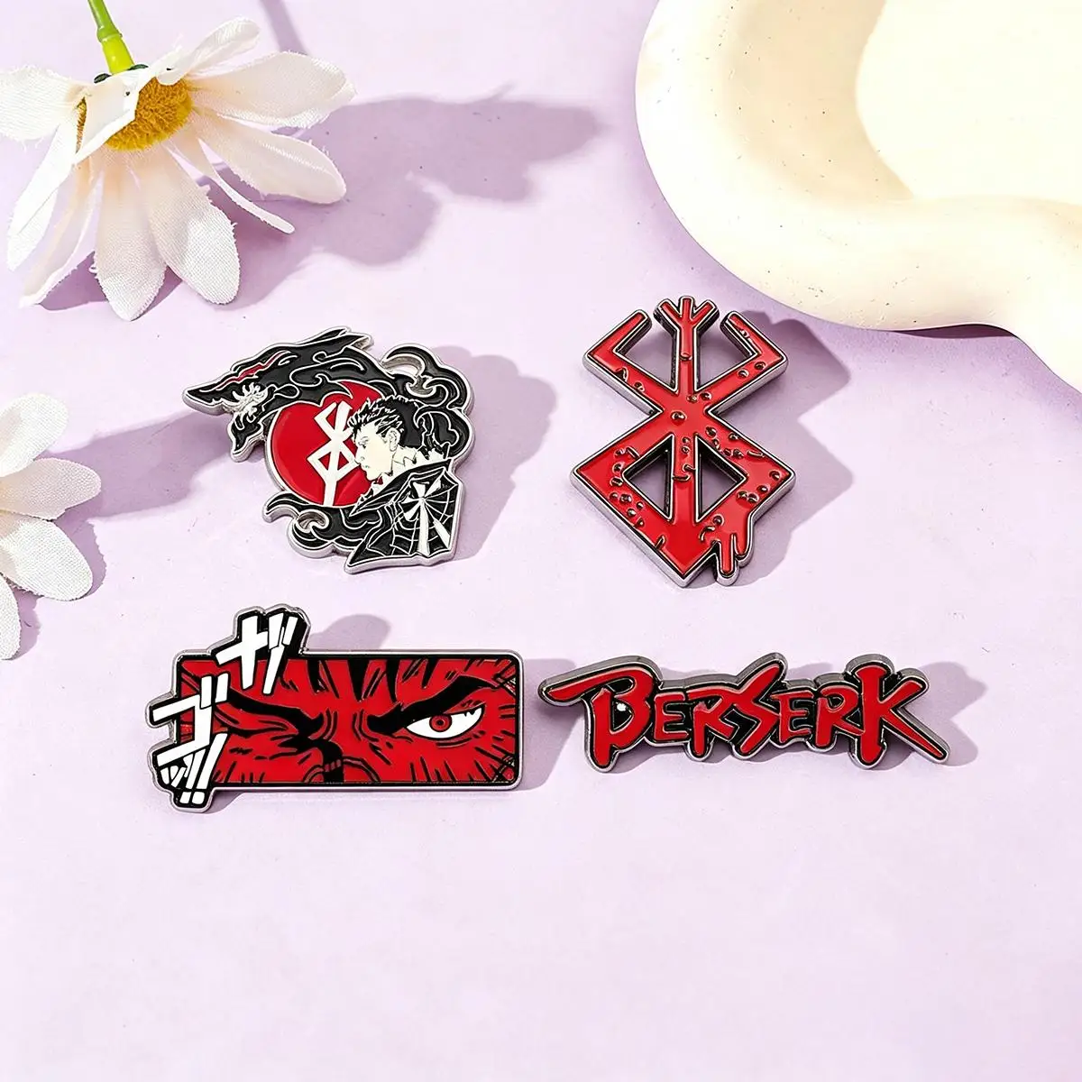 4Pcs/Set Anime Berserk Enamel Brooch Brand Of Sacrifice Metal Badge Backpack Lapel Pin Cosplay Accessories Badge Jewelry Gift