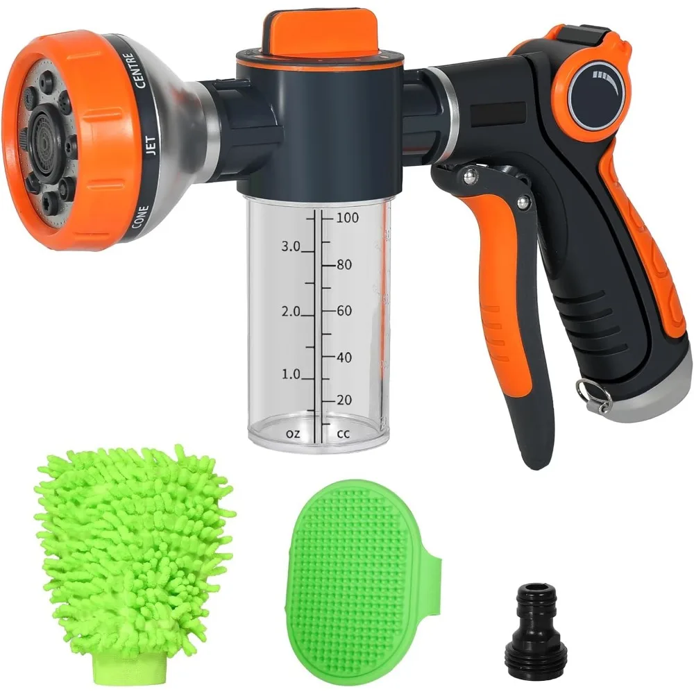 

Насадка для шланга для мытья собак Kamirola Upgrade, принадлежности для мытья собак с 2-типом щеткой для ванны для собак, расческой для собак и зубной щеткой, 8-сторонний спрей