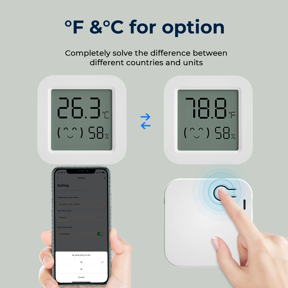 Imagem -04 - Tuya-sensor de Temperatura e Umidade Mini Display Digital Lcd Compatível com Bluetooth Controle de Aplicativos Smart Life Termômetro Higrômetro 1pc