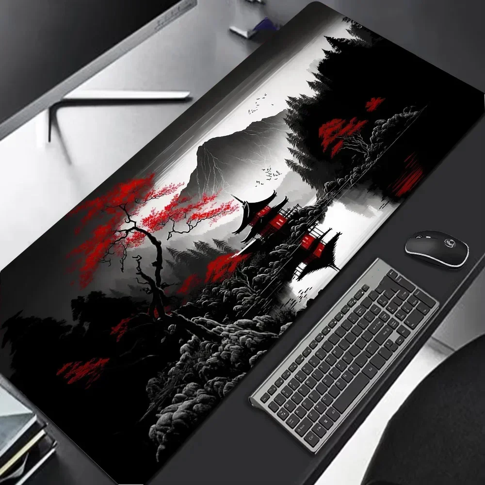 Sakura landscape large rubber gaming mouse pad durable table mat thick seam edge desktop pads carpet writing cushion 60*30cm XXL