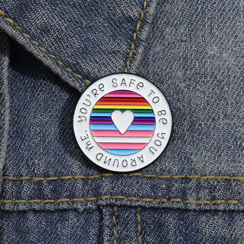 Creative circular rainbow stripes English letters Enamel Pins Warm confession words couples Brooches Lapel Badges Jewelry Gifts