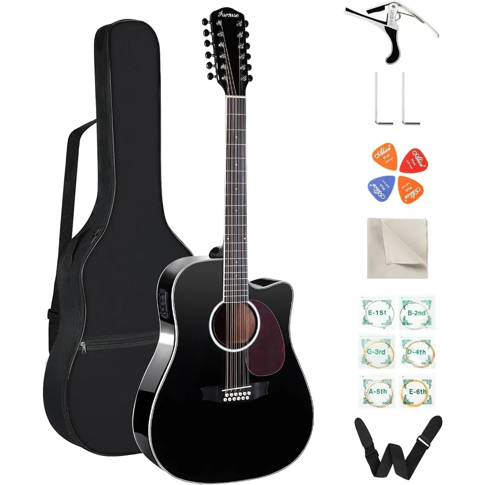 

12 String Guitar,42” Acoustic Electric Guitar, 12 String Full Size Acoustic Guitar Bundle with 4-Band EQ, Gig Bag, Picks.