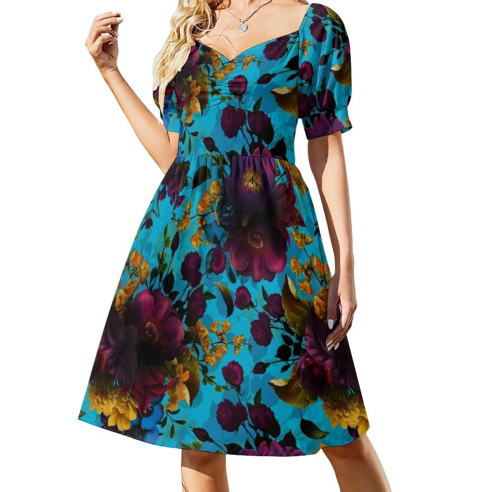 Moody florals - Mystic Botanical Night Garden 13 Short Sleeved Dress dress party night Long dress