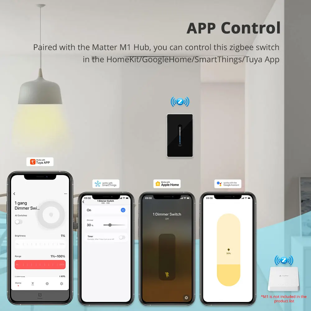 Yagusmart Tuya Zigbee 1 Gang Dimmer Light Switch Tuya Smart Life Home Google SmartThings APP Remote Control Percentage Control