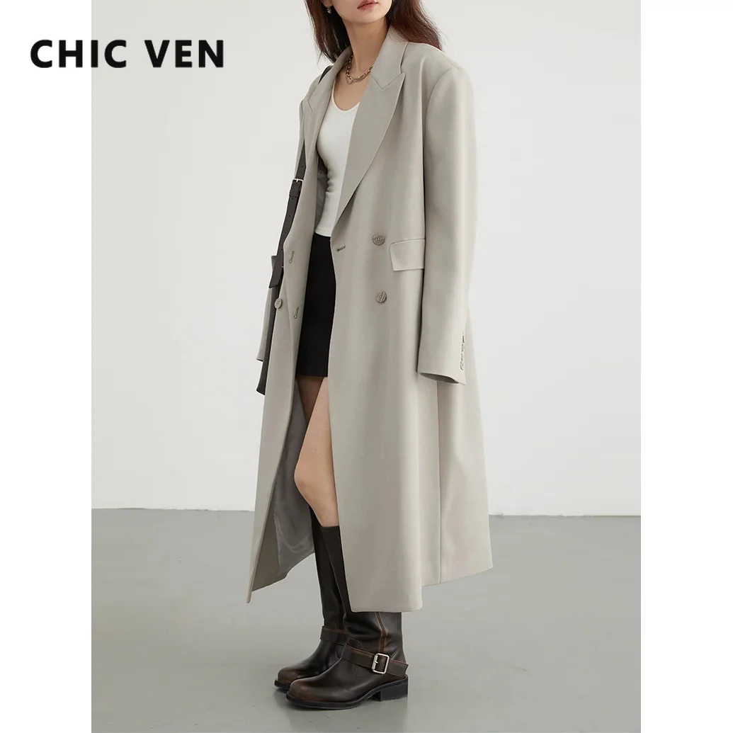 

CHIC VEN Women Trench Coat Solid Loose Casual Long Overcoat Double Breasted Female Windbreak Woman Outerwears Spring Autumn 2024
