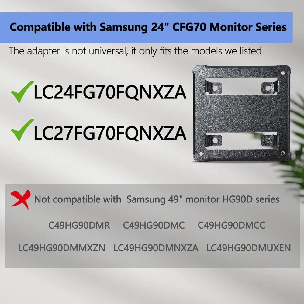 Compatible con Samsung Adaptador VESA de montaje en pared CFG70 24" 27" Soporte de montaje de brazo de monitor 75X75 mm LC24FG70FQNXZA LC27FG70FQNX