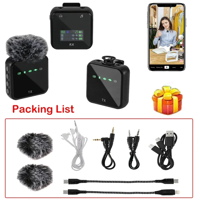 Wireless Lavalier Microphone Portable Large-screen Digital Display Mic for IPhone Android Phone Outdoor Live Broadcast K Song