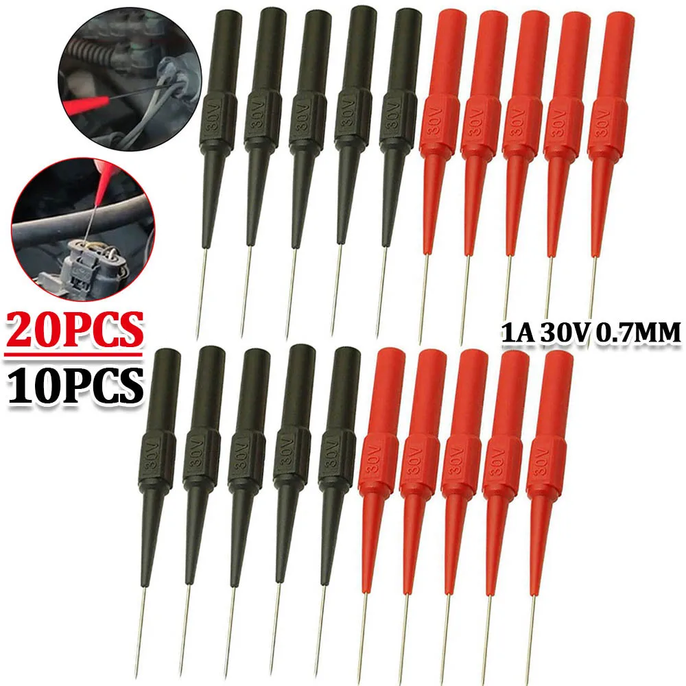 10/20pcs Car Diagnostic Tools Multimeter Test Lead Extention Back Piercing Needle Tip Probes 0.7mm Banana Socket for Auto Tester