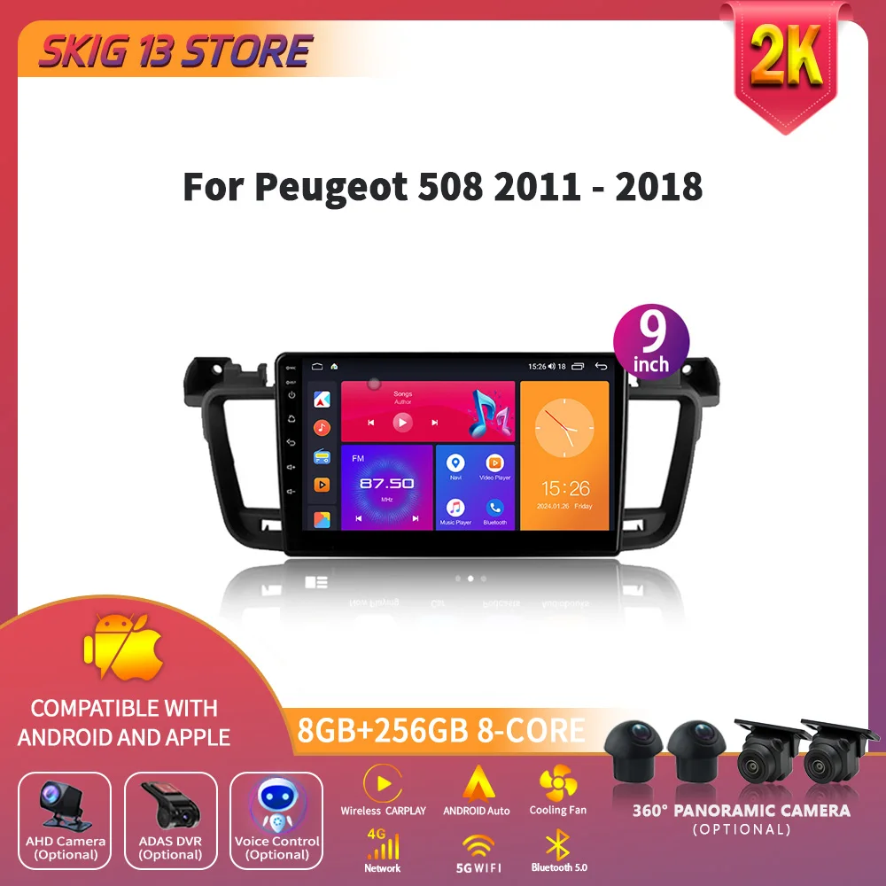 Android 14 pro peugeot 508 2011 - 2018 auto rádio multimediální video hráč navigace stereo GPS Carplay DSP RDS ne 2din 2 DIN DVD