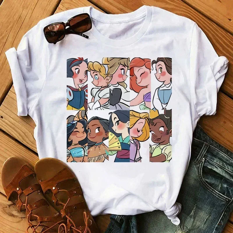 Cartoon T-shirt Woman\'s Clothes Cute Princess Graphic T Shirt Kawaii Short Sleeve Print Tops Clothing Harajuku Summer Y2k Tee