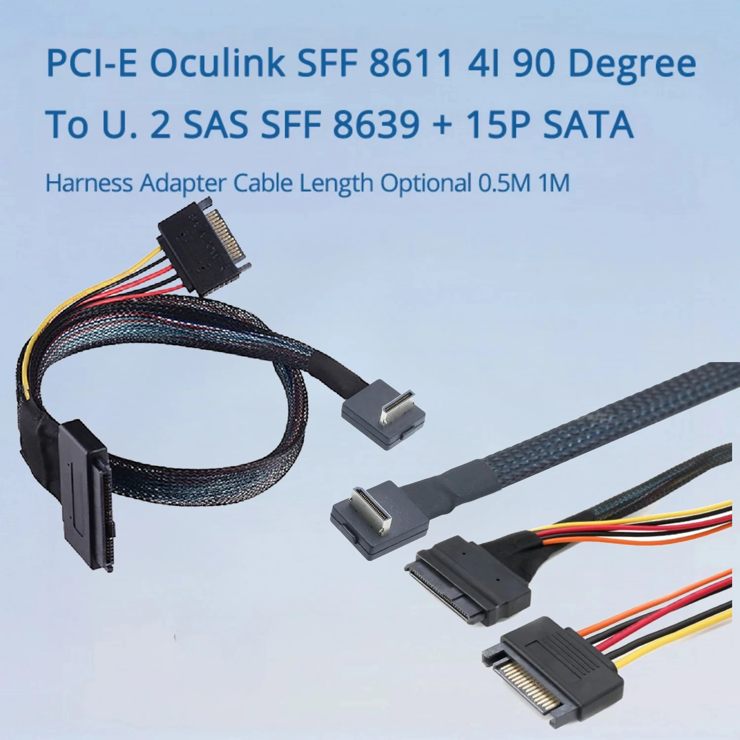 

PCIE для Oculink SFF 8611 4I 90-градусный колено для U.2 SAS SFF 8639 Высокоскоростной кабель с SATA 15P Power Server Cord Аксессуары для ПК
