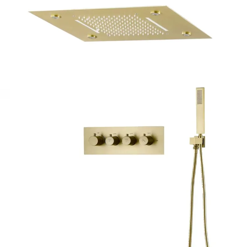 Robinet de douche à Diode électroluminescente, noir mat, ensemble de douche thermostatique à haut débit, plafond caché, pomme de douche à cascade de pluie lourde