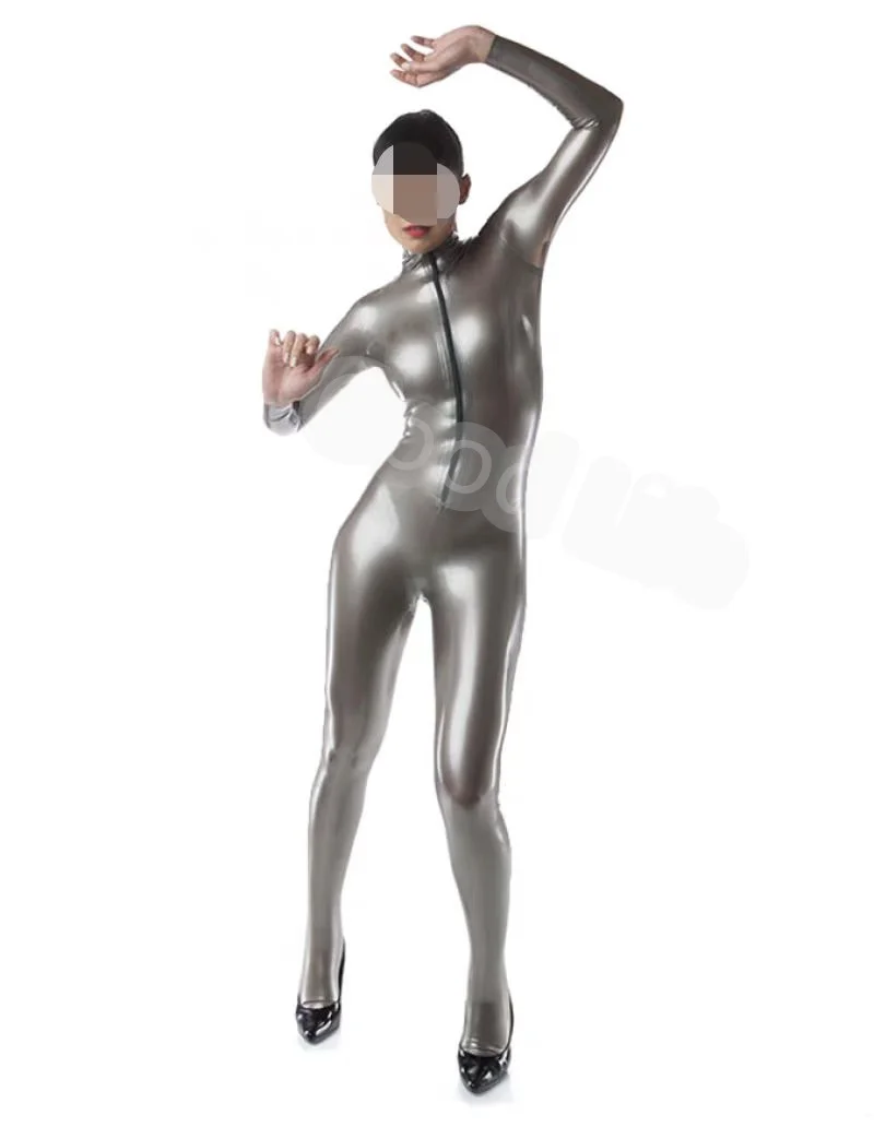 

Handmade Fetish Natural Latex Woman Catsuit Attached Socks Rubber Gummi Lady's Bodysuit Unitard Jumpsuit Front Zip Cos Costume