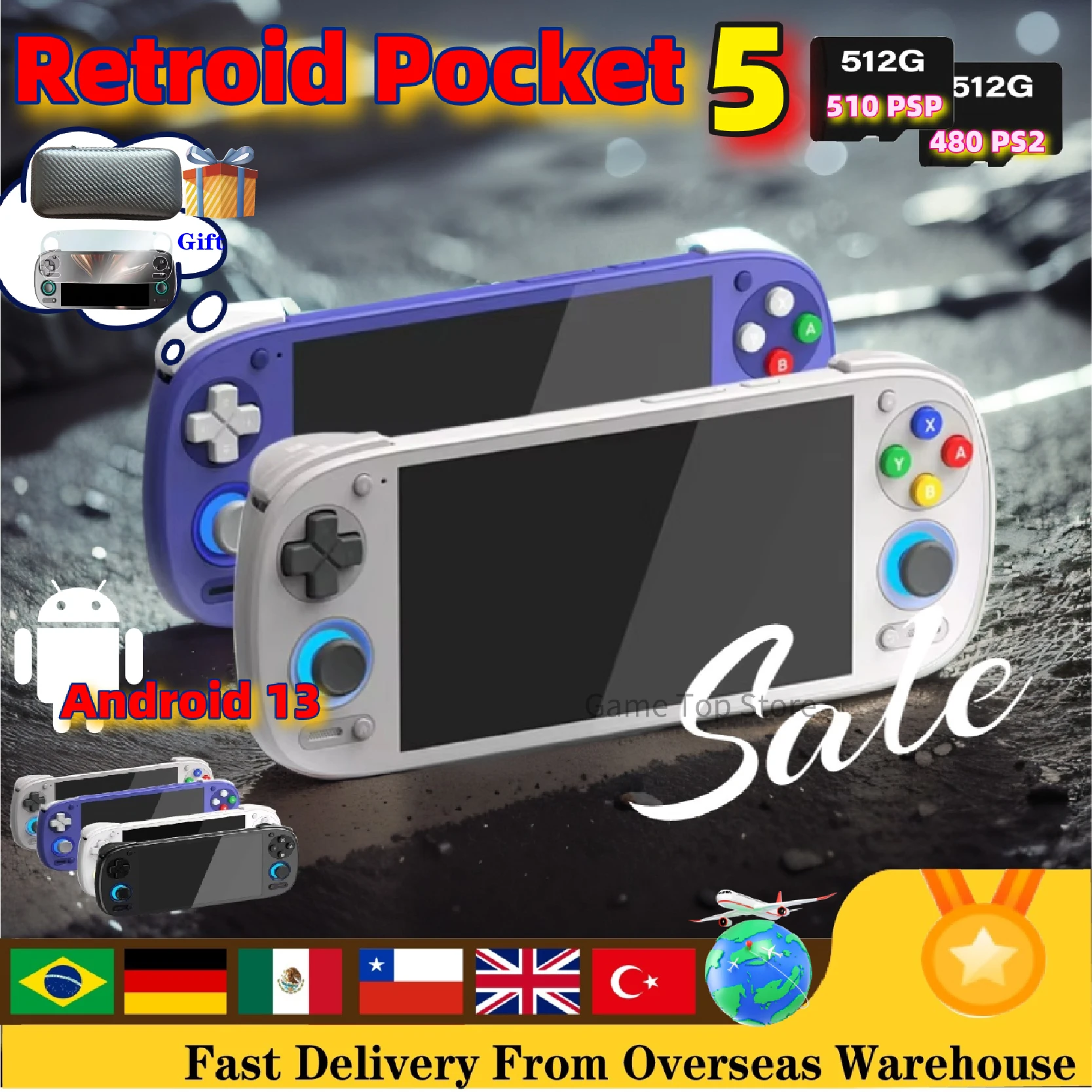 Retroid Pocket 5 RP5 Handheld Game Console Retro Video Game Consoles Android 13 5.5 Inch OLED Touch Screen 512G PSP PS2 Gift NEW