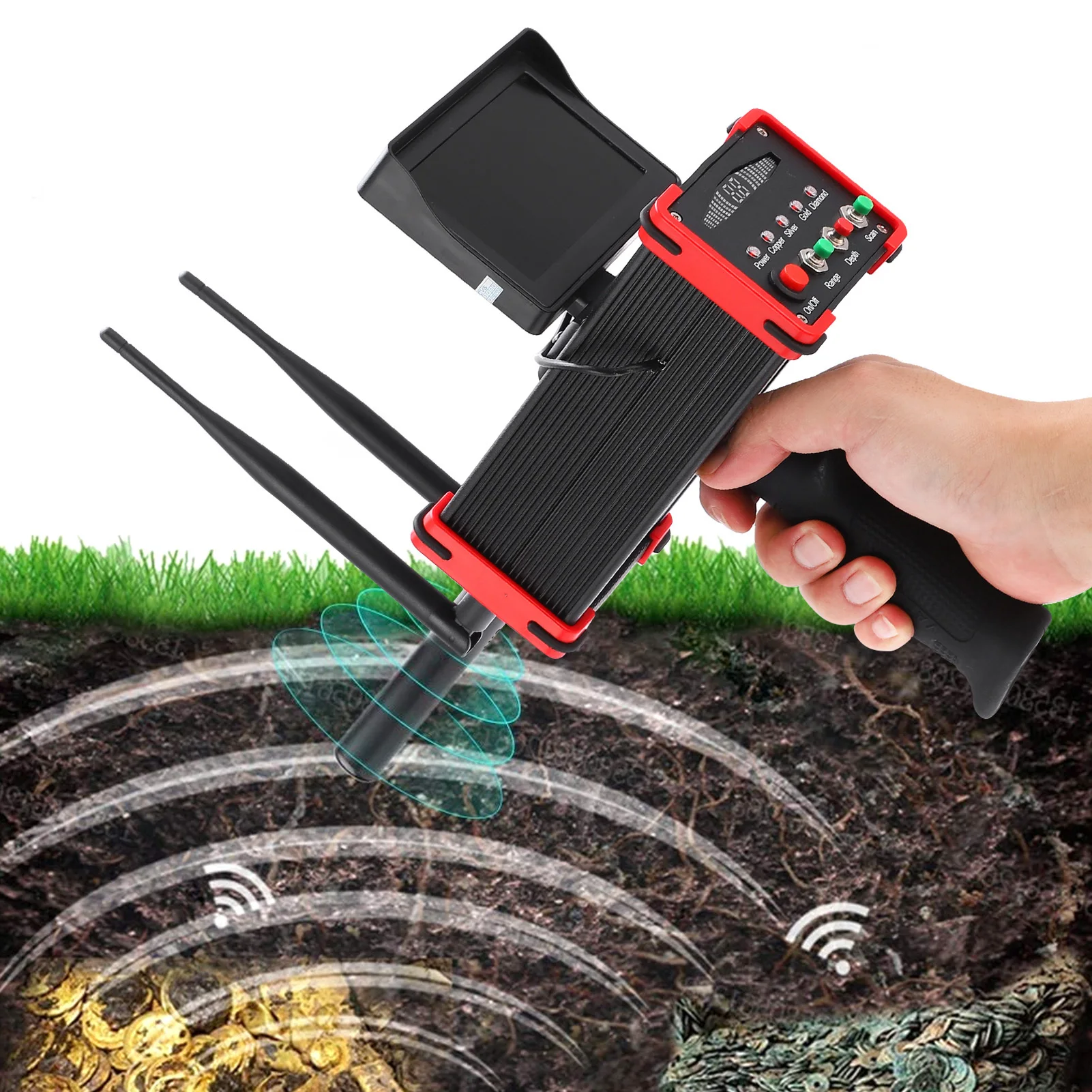 Metal Detector Underground Metal Scanner High Definition Screen Treasure Finder for Gold Silver Copper AC100‑240V