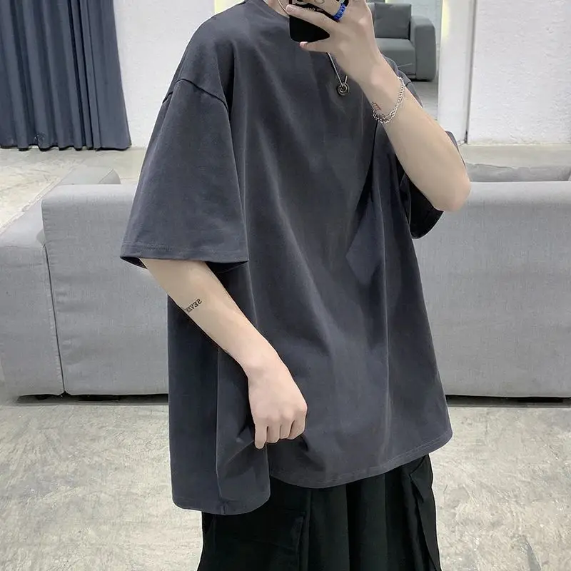 Oversized Summer Short Sleeve Men's T-Shirt New Fashion Soli Youthful Vitality Style Large Size Men's Top for the Season