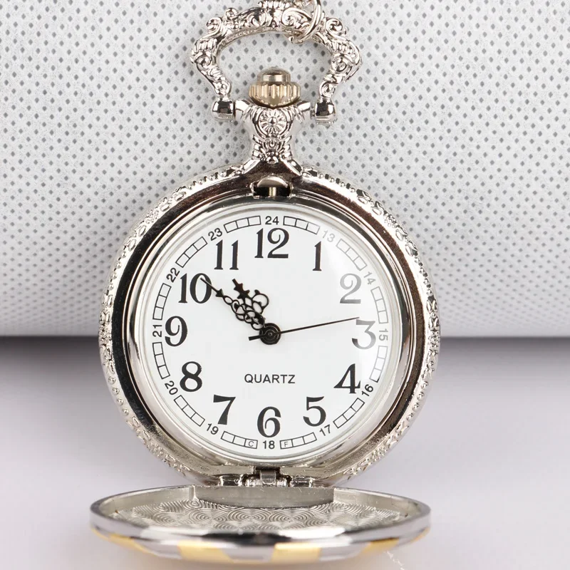 Retro Pocket Watch In Gold Silver With Number Element Necklace Pendant Religious Jewelry Gift For Men And Women